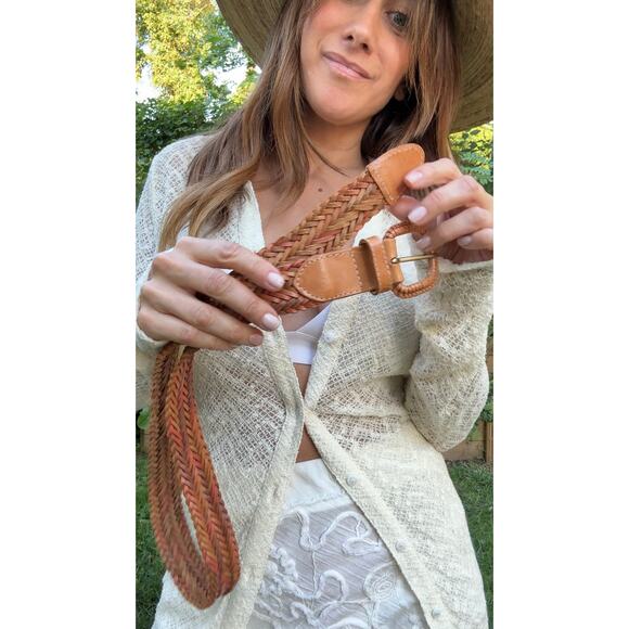 Vintage Braided Tan Leather Belt - Picture 3 of 5